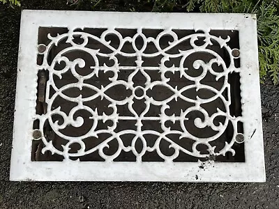 CAST IRON ENAMELED Louvered GRATE Ornate Victorian Furnace HEAT Antique Vent NY • $89.99