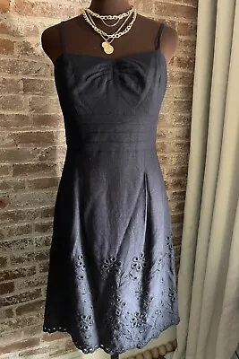 B Moss Navy Blue Linen Blend Sleeveless Tank Style Shift Dress Floral Eyelet • $20