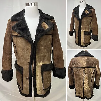 Vintage Bermans Brown Suede Sherpa Rancher Marlboro Man Winter Coat Jacket 40R • $249