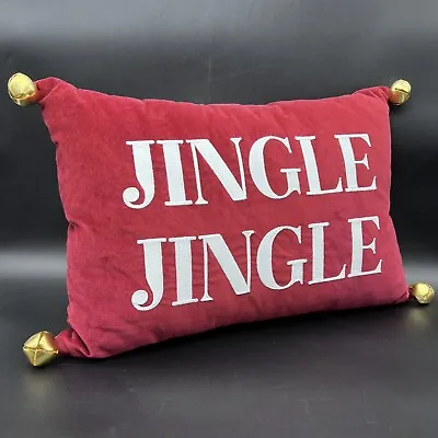 Martha Stewart Collection Red Velvet Embroidered Jingle Bells Throw Pillow 19x12 • $27.49