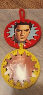 Elvis Presley Knitted Christmas Ornament 2 Elvis Faces Red Yellow  • $14