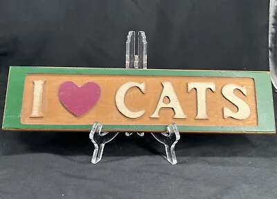 Vtg Hand Painted I Love Heart Cats Wall Hanging Wooden Plaque Sign 90’s Cabin • $19