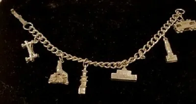 Vintage Silver Tone Charm Bracelet 6 Travel Charms  • $12.38