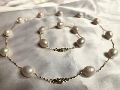 AAA 9-11mm Real Natural South Sea White Baroque Pearl Necklaces Bracelet 14k Set • $39.99