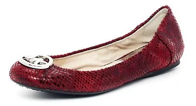 Michael Kors Cinnabar Red Fulton Python Leather Flex Sole Ballet Flats 5.5M $120 • $95.99