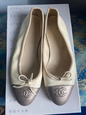Chanel Cream And Bronze Ballet Flats Size Fr 35 UK 2 V&A Exhibition • £249.99