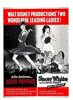 Framed Movie Advert 11x8  Marry Poppins & Snow White And The Seven Dwarfs • $28.58