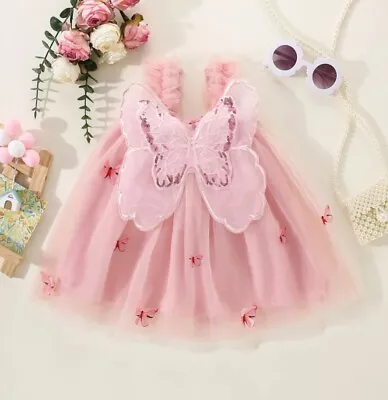 Baby Girl Fairy Wings Dress Baby Butterfly Party Tutu Dress Girls Partywear • £15.99