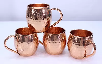 Yooreka Moscow Mule Mugs Set Of 4 Solid Copper Hammered Cups 16 Oz Drink • $34.39