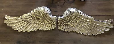 Metal Angel Wings Hanging Wall Decor Rustic Distressed Vintage Gold Set Large • $145