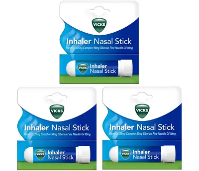 Vicks Inhaler Nasal Stick Fast Relief From Stuffy Blocked Nose X 3 • £6.49