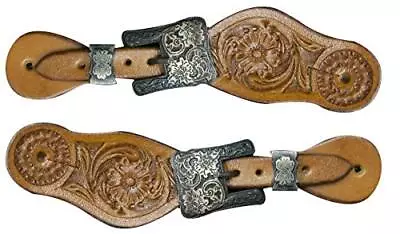 Showman Youth Floral Tooled Leather Spur Straps • $24.95