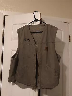 VTG Carhartt Sherpa Detroit Lined Vest Full Zip Brown Mens Large • $20