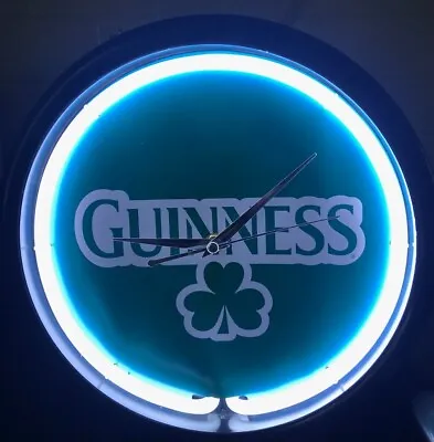 Vintage Guinness Neon 12  Wall Clock White Neon Green Clover Tested Man Cave • $76