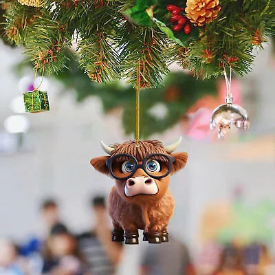 Acrylic Cartoon Highland Cow Car Pendant Cute Christmas Tree Hanging Decor • $6.77