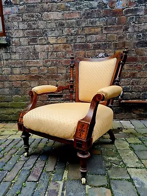 Antique 19th Century Inlaid Mahogany Library Style Armchair • £300