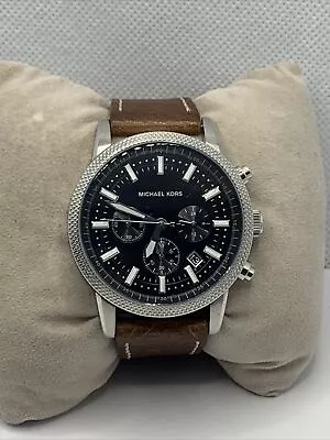 Michael Kors Scout MK8309 Mens Brown Leather Analog Black Dial Quartz Watch KR41 • $59.99