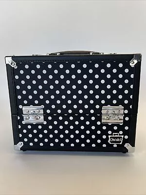 Caboodles Hard Makeup Jewelry Train Case Black White Polka Dot 4 Trays With Key • $24.99