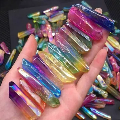 £5.70 • Buy 100g Mixed Titanium Rainbow Aura Lemurian Quartz Crystal Point Healing Stones 