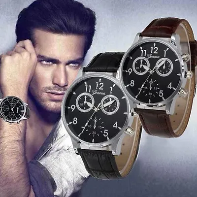 Men’s Tachymeter Chronograph Designer Watch With Crocodile Effect Leather Strap! • £9.95