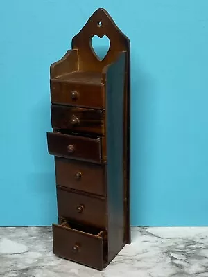 Vintage Small 6 Drawer Wooden Wall Treasure Chest Cabinet W/heart Cutout • $24.75