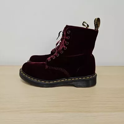 Dr Martens 1460 Pascal Red Soft Velvet Ankle Rare Boots Size Uk 5 Eu 38 Womens • £109.99