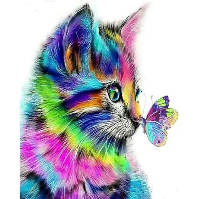 $14.29 • Buy Full Colorful Drill Cat 5D Diamond Painting Embroidery Decor Cross Stitch Kits 