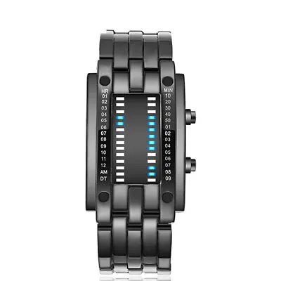 LED Binary Digital Watch Men's Casual Sport Wrist Watches Stainless Steel Straps • £11.99