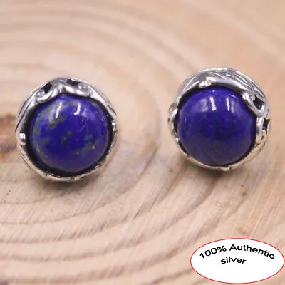 Real 925 Sterling Silver With Natural Lapis Lazuli Stud Earrings Vintage Style • $15.02