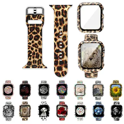 $14.66 • Buy For Apple Watch 4 5 6 3 SE 38 40 44mm Silicone Print Watch Band Wrist Strap Case