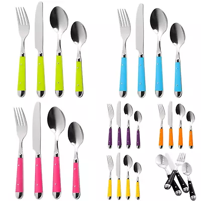 New 16pc Brasserie Cutlery Set Stainless Steel Kitchen Dining 8 Colours • £25.98