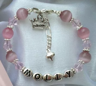 Personalised Girls Daughter Childres Pink Lilac Princess Bracelet In Gift Box • £6.99