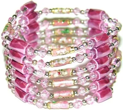 Magnetic Hematite Wrap Cloisonne Crystal 35  Anklet Necklace Bracelet Pink • $11.14