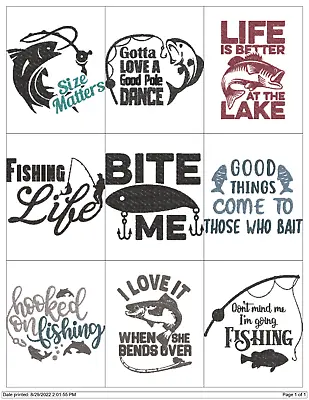 36 Fishing Quotes Sayings Embroidery Machine Designs Pes Jef Hus Exp Dst Vip  • $9.95
