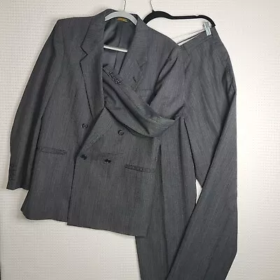 VTG UWD 42L 100% Wool 2 Piece Suit Strathmore By Anderson-Little Charcoal Stripe • $32