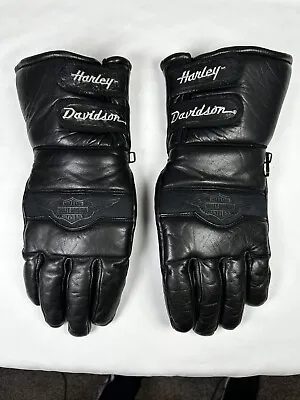 Womens Harley Davidson Black Gauntlet Leather  Motorcycle Riding GlovesLadies  L • $39.99