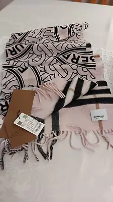 BURBERRY PINK 168x30 GIANT CHECK CASHMERE SCARF /W BLE CIRCLE MONOGRAM PRINT NEW • $185