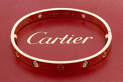 Cartier 4 Diamond 18K Rose Gold Love Bangle Bracelet Size 17 Box Service Papers • $9000