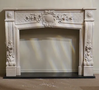 Beige Solid Marble Fireplace Mantel Hand Carved 56 W X 43 H • $2920