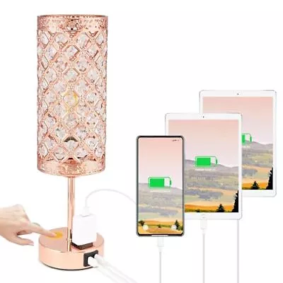 Crystal Table Lamp Rose Gold Lamp With USB&C+AC 15.35in Rose Gold USB+C+AC • $57.74