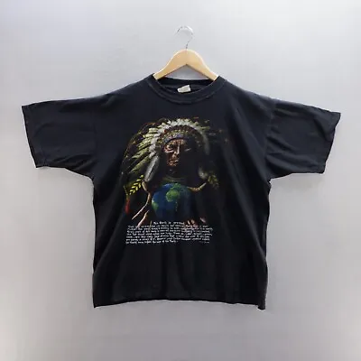 Vintage ZIP IT T Shirt Medium Black Graphic Native American Chief Short Sleeve • £8.54