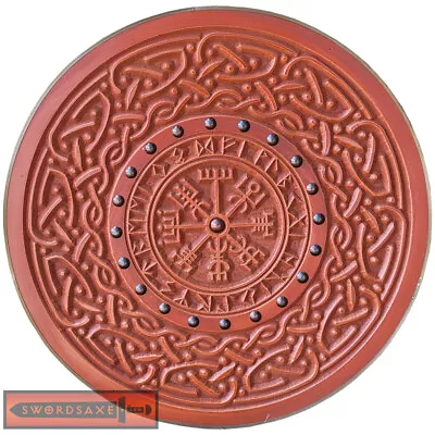 Viking Runes Helm Of Awe Aegishjalmur Celtic Norse Wooden Round Shield Copper • $99.99
