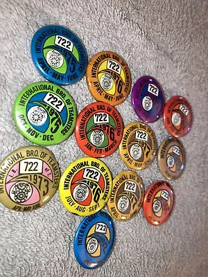 Vintage Lot: (13)  70s - 80s Teamsters Union 722 Buttons Pins Pinbacks Set Gifts • $29.50