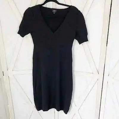 Talbots Black Pure Merino Wool Knit Sweater Dress Women's S Midi Short Sleeve • $26.99