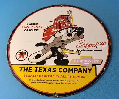 Vintage Texaco Gasoline Sign - Chevrolet Felix The Cat Porcelain Gas Pump Sign • $144.47