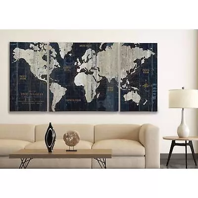 Large Oversized Old World Map Wall Art 3-Piece Set Wrapped Canvas Nautical Decor • $219.60