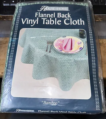 60” Round Vinyl Tablecloth With Flannel Backing  Vintage New Stock Green Bamboo • $14.90