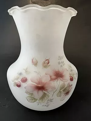 Vtg Viking Art Glass Vase Satin Frosted Rose Flowers Ruffled Edges 6  Sticker • $19.54