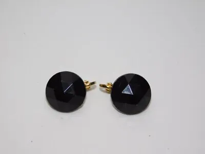 J308-vintage Clip Earrings~faceted Black Plastic Earrings~3/4  Wide • $6.50