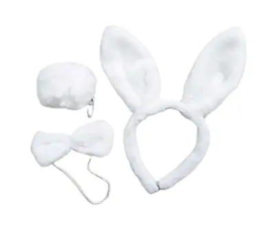 Bunny Ears Headband With Bow Tie & Tail White Easter Rabbit Set Cute Fancy Dress • £5.49